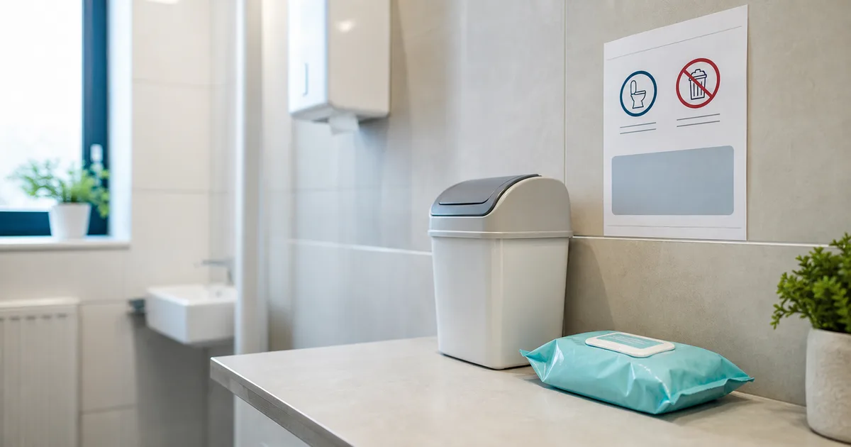 Aviso limpio sobre no tirar toallitas al WC en una comunidad