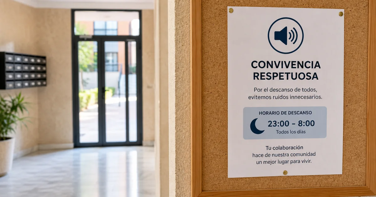Cartel de no hacer ruido colocado en el tabl?n de una comunidad de vecinos